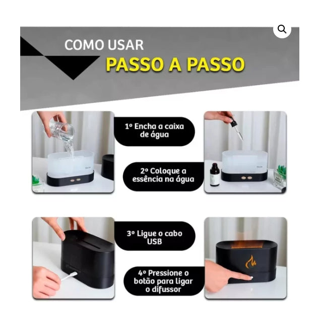 Umidificador Difusor Efeito de Chamas Led USB